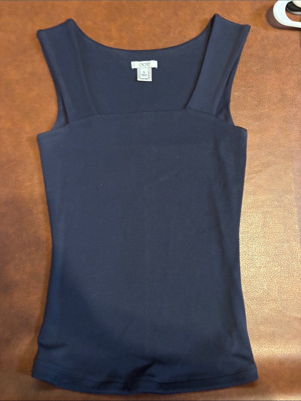 Cache Navy Square Neck Ribbed Tank